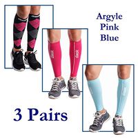 dimok Calf Compression Sleeves Leg Compression Socks - Reduces Shin Splint Muscle Pain Cramps Fatigue - Provides Fast Recovery Better Circulation (Argyle & Pink & Blue, S/M)