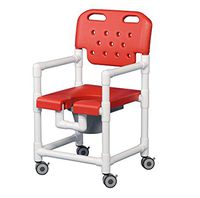 IPU ELT820 P (for Tall Toilets) Elite Rolling Shower Commode Chair for use Over existing Toilet, Bedside, and in The Shower (Red)