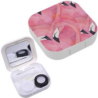 Portable Contact Lens Case Box Travel Kit Mirror + Bottle + Tweezers Container Holder [ Watercolor Pink Flamingo ]