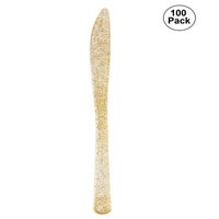 Plastic Wedding Party Cutlery 100 Pieces Knives Disposable Gld
