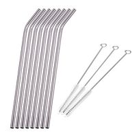 8Pcs Stainless Steel Metal Drinking Straw Straws with 3 Cleaner Brush Kit Tools