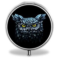 Owl Pill Case, Round Stainless Drug Organizer Container Medicine Cover for Pocket Daily&Weekly