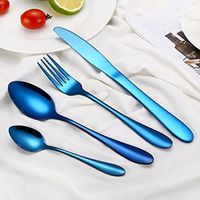 Iuhan 4PCS Set Stainless Steel Upscale Dinnerware Flatware Cutlery Fork Spoon Teaspoon (Blue)