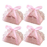 Tinksky 25 Pack Wedding Valentine's Day Gifts Candy Box Roses Flowers Laser Cut Favor Anniversary Gifts Candy Box Bridal Shower Wedding Party Favors (Pink)