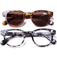 2 Pack Round Bifocal Reading Sunglasses UV400 Protection Fashion Oversized Retro Outdoor Readers for Men Women, 2.0