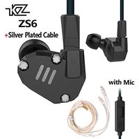 KZ ZS6 Quad Driver High Fidelity Extra Bass HiFi in Ear Earphone Detachable Cable+2-Pin Upgraded Plated Silver Cable (Black with Mic)