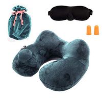 KoKoBin Inflatable Travel Pillow Soft Micro-Velvet Neck and Chin Support Pillows for Airplanes Car and Home Washable Cover with Portable Bag Eye Mask Earplugs Blue