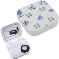 Portable Contact Lens Case Box Travel Kit Mirror + Bottle + Tweezers Container Holder [ Delft Blue Watercolour ]