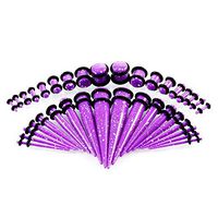 DELOVE 36PC Acrylic Ear Stretching Kit Tapers Plugs Silicone Tunnels Gauges Expander 14G-00G Ear Stretching Starter, Purple