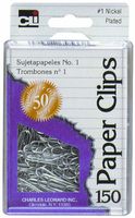 Charles Leonard Paper Clips in Reusable Box, #1 Nickel Plated, Silver, 150/Box (79533)