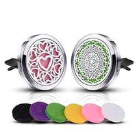 NFUSEU 2PCS Car Diffuser Vent Clip Essential Oil Air Freshener Aromatherapy Mandala Lotus Flower Love Heart Stainless Steel Locket