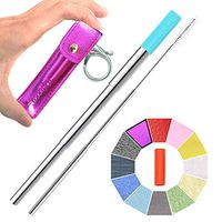 Hokeea Portable Reusable Drinking Straws - Telescopic Stainless Steel Metal Straw with Leather Case & Keychain & Cleaning Brush & Silicon Tip(Lavender)