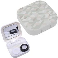 Portable Contact Lens Case Box Travel Kit Mirror + Bottle + Tweezers Container Holder [ Retro Geometric Shapes Colorful ]