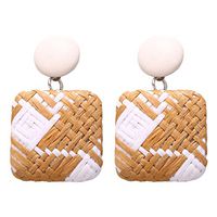 Tanwpn New Fashion Bohemian Style Wood Bamboo Rattan Geometric Round Creative Earrings For Ladies Girls Jewelry Gift (Beige)