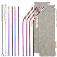 STRAWTOPIA Long Rainbow Straight Bent Metal Straws (8 Pack) Colorful Stainless Steel Straws Drinking Reusable with Case, Cleaning Brushes, Fits 30 40oz Tumblers, Dishwasher Safe, 6mm Wide (10.4 in)