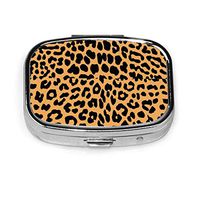 Carwayii Leopard Square Pill Box, Daily Pills Case with Easy Push Button for Supplements, Easy to Open, Compartment Waterproof Daily Pocket Pill Case for Men and Women