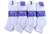J&J 3, 6, or 12 Pairs Diabetic Circulatory Health Men's Cotton Ankle Socks ALL SIZE (White 6Pack, 10-13)