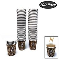 100 Pack Quality Disposable Paper Hot Coffee Cups, Perfect For Hot Drinks Tea & Coffee, Coffee Shops And Bars (8 oz)