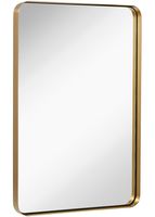Hamilton Hills Contemporary Brushed Metal Wall Mirror | Glass Panel Gold Framed Rounded Corner Deep Set Design | Mirrored Rectangle Hangs Horizontal or Vertical (24" x 36")