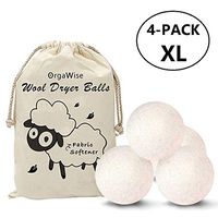 OrgaWise Wool Dryer Balls Set of 4 Pack XL 100% Organic Zealand Wool Dryer Balls Reusable Natural Fabric Softener Healthy Laundry Life Reduce Wrinkles & Static Cling, Shorten Drying Time(2.76 INCH)