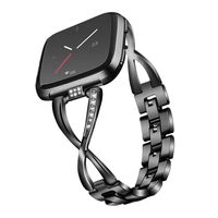 MEFEO Jewelry Bands Compatible for Fitbit Versa/Versa 2/Fitbit Versa Lite/Versa SE, Bling Rhinestone Bracelet Metal Strap Wristband Replacment for Fitbit Versa Band Women (Black 1)