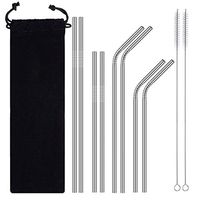 HighlifeS Reusable Stainless Steel Straws Set of 11 - Stainless Steel Straws Extra Long - Brushes and Storage Pouch Included