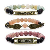 Bivei Lava Stone Diffuser Bracelet - Natural Gemstone Healing Crystal Beads Motivational Inspirational Bracelet, Believe, Love(Pack of 3)