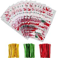Boao 100 Pieces Christmas Cellophane Bags Santa Claus Snowflake Treat Bags Christmas Clear Goodies Bags with 150 Pieces Twist Ties for Christmas Party Supplies