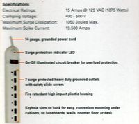 ECG EMF-67 Plastic Case Surge Protector with Safety Covers and LED Indicator, 90 Degree Rotated Outlets, 3-Mode, 7-Outlet, 6' Cord, 15 Amps, 125V, 1050 Joules
