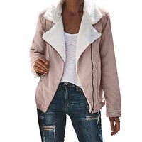 Theoylos Womens Faux Suede Warm Jacket Ladies Zipper Up Fur Collar Coat Outwear Winter Plush Cardigans with Pockets Beige