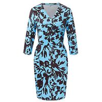 Women Dresses for Work Women Evening Dress V-Neck Strapless Sheath Three Quarter Sleeves Printed Dress Woman Dresses for Special Occasions Sexy Blue S