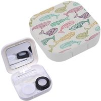 Portable Contact Lens Case Box Travel Kit Mirror + Bottle + Tweezers Container Holder [ Whales ]