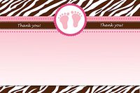 30 Blank Thank You Cards Jungle Zebra Baby Feet Design Baby Girl Shower Party + 30 White Envelopes