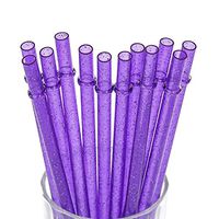 Dakoufish BPA-Free 12 Piece 11 Inch Reusable Clear Plastic Glitter Sparkle Drinking Straw Plus one Cleaning Brush（Purple，11inch）