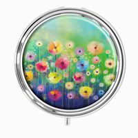 Spring Flower Seasonal Nature Custom HOT Sales Stainless Steel Round Pill Box Medicine Vitamin Organizer Holder Decorative Box
