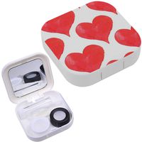 Portable Contact Lens Case Box Travel Kit Mirror + Bottle + Tweezers Container Holder [ Pink Watercolor Heart ]