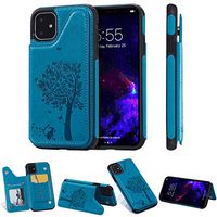Samsung Galaxy S8 Plus S8+ Cat Tree R61 Blue Flip Case Leather Cover Premium Business Kickstand Wallet case Card Holders