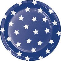 Pack of 96 Blue and White Patriotic Designed Circular Dinner Plate 8.875"