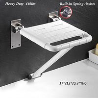 JCWANGDEFU Folding Shower Seat Wall Mounted Bathroom Bathtub Safety Stool Chair, Heavy Duty, Load of 440 lbs, 304 Stainless Steel, Anti-slip Nylon, 17"(L) 15.4"(W), White, C