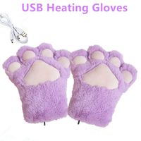 Kbinter USB 2.0 Powered Stripes Heating Pattern Knitting Wool Cute Heated Paw Gloves Fingerless Hands Warmer Mittens Laptop Computer Warm Gloves for Women Men Girls Boys (Purple)