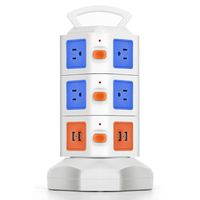 TNP Power Strip with USB Surge Protector - Charger Station Power Supply Adapter Multi Socket Plug Powerstrip Bar Stand Tower, 6FT Extension Cord (10 AC Outlet + 4 USB Port, Blue & Orange)