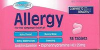 Allergy Antihistamine Medicine Diphenhydramine 25 mg - (72) tablets