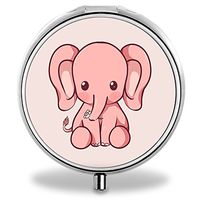Compact 3 Compartment Medicine Case, IMLONE Customized Pink Elephant Pill Organizer Metal Pill Box Pill Container for Purse, Travelling and Daily Needs