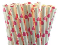 Pink Heart Vintage Paper Drinking Straws 25 ct. - Twilight Parties