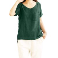 Clearance! Women Plus Size Short Sleeve Linen Shirt Casual Oversized Baggy Top (4XL, Y-Green)