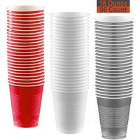 18 oz Party Cups, 96 Count - Red, White, Silver - 32 Each Color