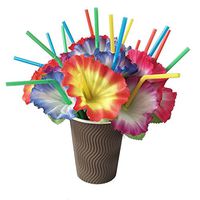 Freshzone 20Pcs Colorful Mixed Hawaiian Hula Beach Party Cocktail Flower Drinking Straws (Multicolor)