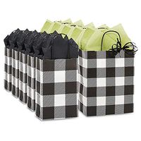 Christmas Holiday Gift Bag Assortment (Black and White Buffalo Plaid, Tissue Paper Not Included)