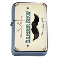 Vintage Barbershop Signs Barber Shop Flip Top Oil Lighter S7 Smoking Cigarette Smoker Includes Silver Case