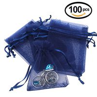 Lalago 100 Pieces Navy Blue Organza Wedding Favour Bags Gift Mini Jewelry Bags, 0.3 Ounce